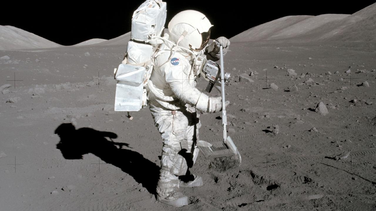 Dr Harrison Schmitt collecting samples on the Moon. Picture: NASA