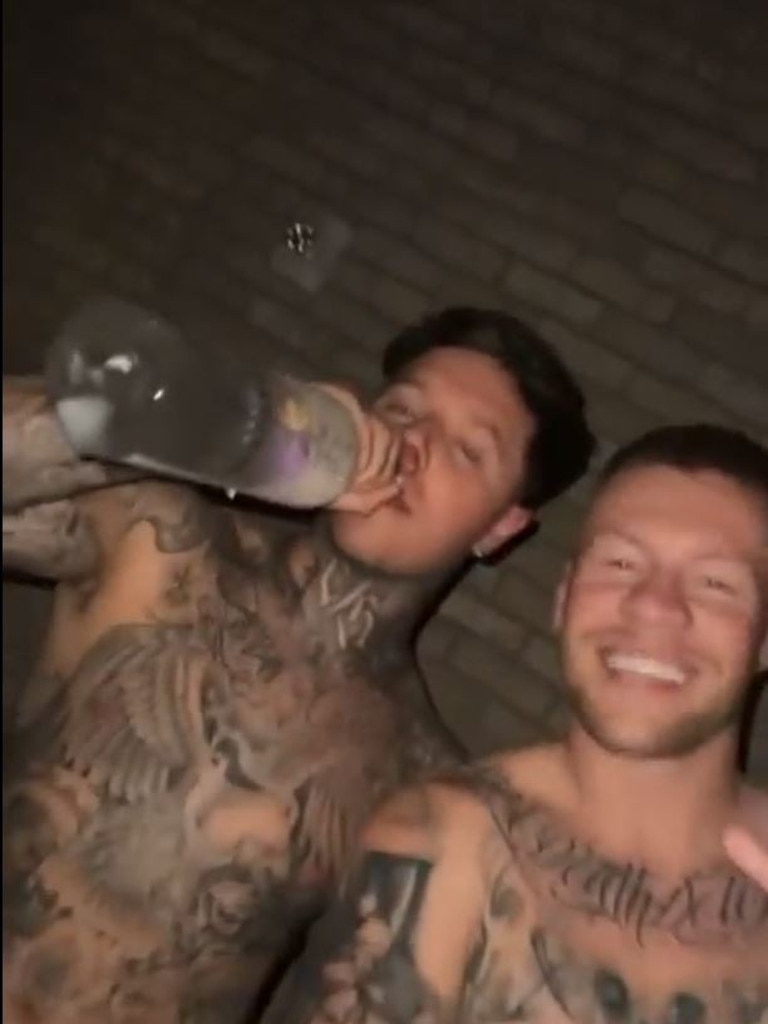 Collingwood star Jordan De Goey and tattoo artist Luke Dyson partying in New York. Picture: supplied