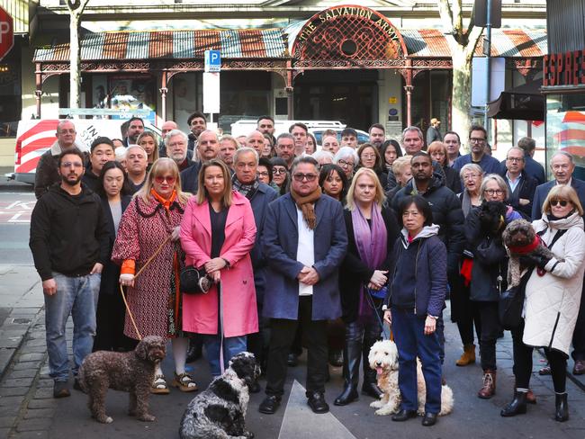 Guy Grossi along with other business owners who are opposed to the CBD injecting room. Picture: David Crosling