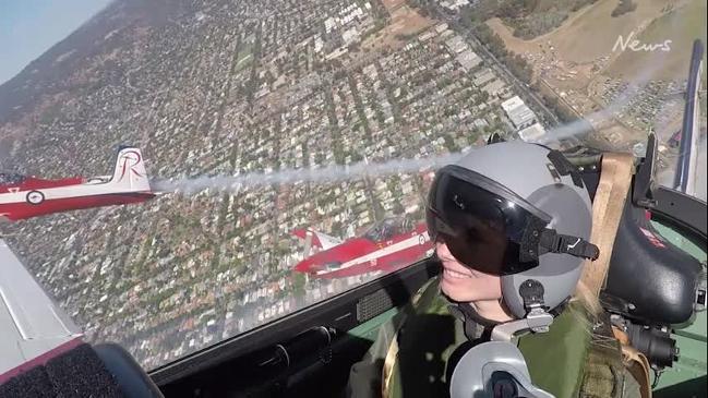 The Advertiser’s Roxanne Wilson takes to the sky with RAAF’s Roulettes during Adelaide 500