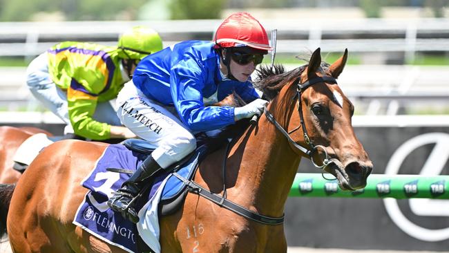 Two-year-old filly Cavalry Girl cruises to an easy win at Flemington on Saturday. Picture: Vince Caligiuri/Getty Images