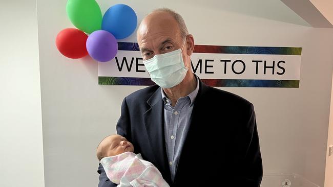 Health Minister Guy Barnett with Karson Radford. Picture: Simon McGuire.