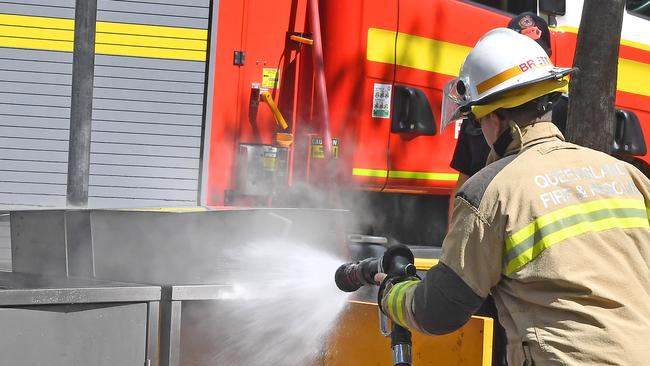 Firefighters battling Ormeau industrial fire. Picture: NewsWire / John Gass