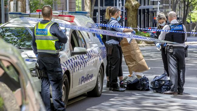 Police at the scene of a fatal stabbing. Picture: Tim Carrafa