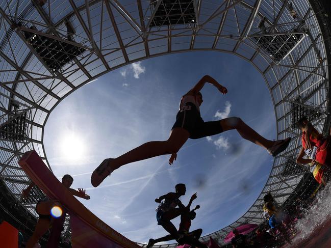 Athletes compete in the heats of the men’s 3,000m steeplechase athletics event at the 2017 IAAF World Championships at the London Stadium in London on August 6, 2017. Picture: AFP