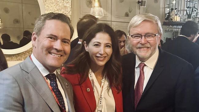 Congressman from Florida’s 6th District Michael Waltz with his wife Dr Julia Nesheiwat and Australia’s ambassador to the US Kevin Rudd.