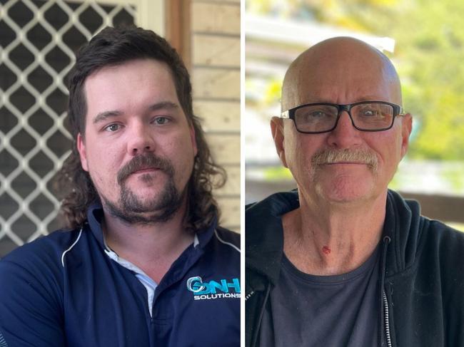 Story art - James McGill's Grasstree Beach neighbours Sam Slater (l) and Glenn Wright (r). Picture: Zoe Devenport