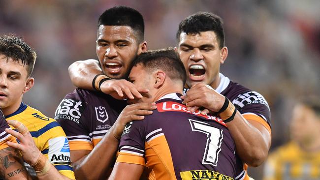 Brisbane’s bash bros Payne Haas (L) and David Fifita (L). Picture: AAP/Darren England