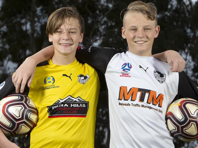 The AdvertiserÕs support our sport campaign. The Fry Brothers Nicholas 15yrs (White) and William 14yrs (Yellow) Para Hills Knights Junior players excited about getting back to competition and playing for their club after the Covid-19 downturn. Photographer Emma Brasier.