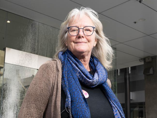 ADELAIDE/ KAURNA YARTA, AUSTRALIA - NewsWire Photos MAY 18, 2023: Extinction Rebellion Media Spokesperson and 70 year old Clinical Psychologist Jane Morton out the from of Blueprint, a cafe at the bottom of the Santos Building on Flinders Street. Picture: NCA NewsWire / Morgan Sette