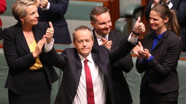 Bill Shorten acknowledges his supporters in parliament. Picture: Ray Strange