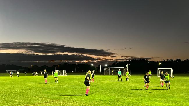 Action from FQ Whitsunday Coast Girls United Social League. Picture: Football Queensland