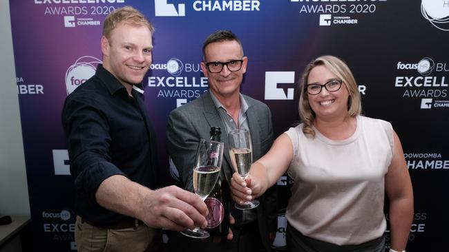 Focus HR director Alistair Green, Toowoomba Chamber of Commerce CEO Todd Rohl, and Focus HR founding director Naomi Wilson.