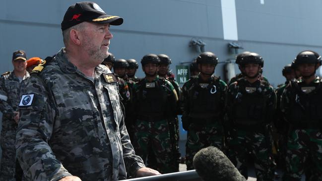 Commander Indo-Pacific Endeavour 2024 Commodore Michael Harris aboard the HMAS Adelaide in Darwin ahead of Exercise Keris Woomera on November 3. Picture: Zizi Averill