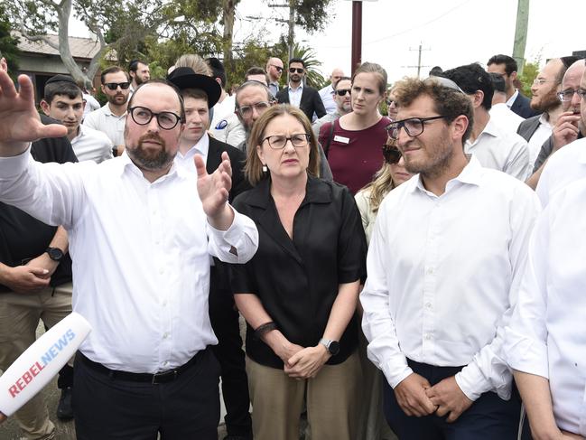 Premier Jacinta Allan meets members from Adass Israel synagogue at Ripponlea. Picture: Andrew Henshaw