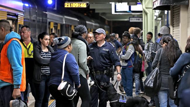 Transport police out in force at Granville station. Picture: Stephen Cooper