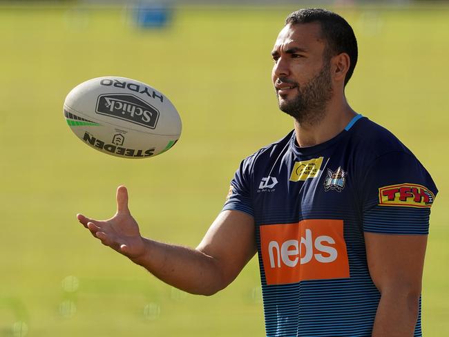 Ryan James looks on from the sideline during an NRL Titans training session at the Titans High Performance Centre on the Gold Coast, Tuesday, May 19, 2020. (AAP Image/Dave Hunt) NO ARCHIVING