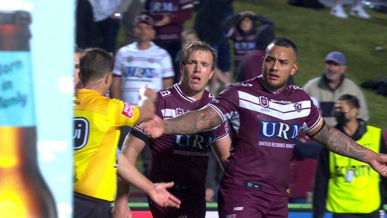 Addin Fonua-Blake protests with the referee