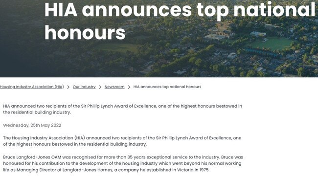 Customers and creditors are furious by this award handed out to Bruce Langford-Jones, the former director of Langford Jones Homes before his son Sam took over.