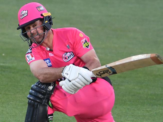 HOBART, AUSTRALIA - DECEMBER 20:  Dan Christian of the Sixers bats during the Big Bash League match between the Sydney Sixers and the Adelaide Strikers at Blundstone Arena, on December 20, 2020, in Hobart, Australia. (Photo by Steve Bell/Getty Images)