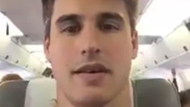 Chapecoense defender Felipe Machado recorded a video before takeoff. Picture: YouTube
