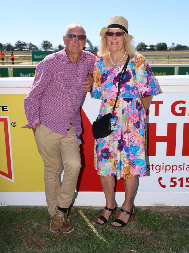 BAIRNSDALE, AUSTRALIA – MARCH 22 2024 Ernie and Jenny Dingle attend the Bairnsdale Cup race day. Picture: Brendan Beckett