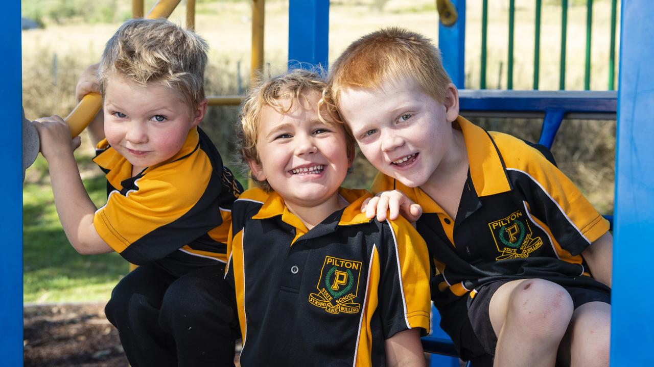 My First Year 2022: Pilton State School Prep students Oliver, Harry and Lawson, Tuesday, March 1, 2022. Picture: Kevin Farmer