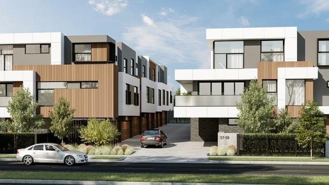 Artist impressions of proposed townhouses at 57-59 McCrae St next door to the 164 Foster Rd home. Credit: Savills Australia