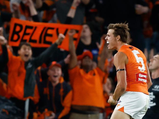 The Giants’ number one draft pick has grown in confidence following an impressive start to 2024. Picture: Michael Willson/AFL Photos via Getty Images