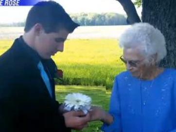 Family love ... Drew Keith took his great-grandmother to the school prom. Picture: KCTV5