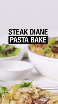 Steak Diane pasta bake