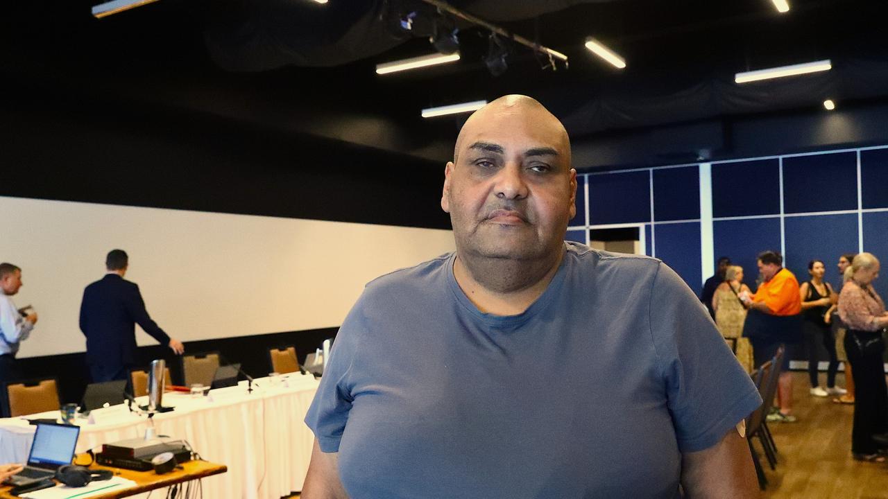 Gunggandi traditional owner and North Queensland Land Council director Warren Martens at Thursday's public hearing. Picture: Elodie Jakes
