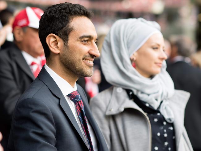 Waleed Aly and his wife Susan Carland at the MCG. Picture: AFL Media