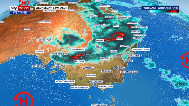 The weather band will largely impact northern NSW and central Queensland. Picture: Sky News.