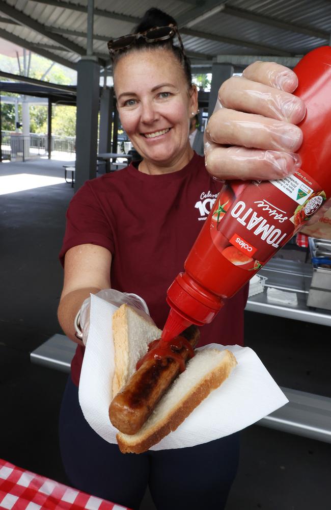 Alisha Gordon with her Democracy Sausage Referendum on the Voice at Brisbane State High School in South Brisbane, QLD. Picture: Liam Kidston