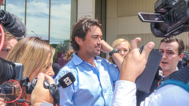 Matt Wright after attending Darwin Local Court on charges linked to the death of his Outback Wrangler co-star Chris ‘Willow’ Wilson. Picture: Glenn Campbell