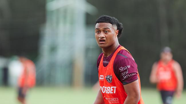 The Manly Sea Eagles have given one of the NRL’s richest teenagers, Latu Fainu, permission to negotiate with rival clubs. Picture: Manly Media.