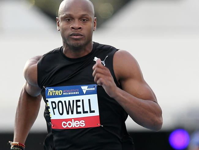 Nitro Athletics at Lakeside Stadium, Melbourne. Asafa Powell wins the 60 mtr sprint . Pic : Michael Klein