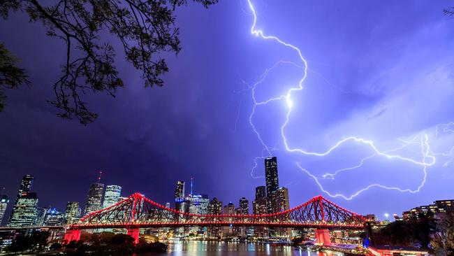 Lightning over the Story Bridge in 2020. Picture: Josh Woning