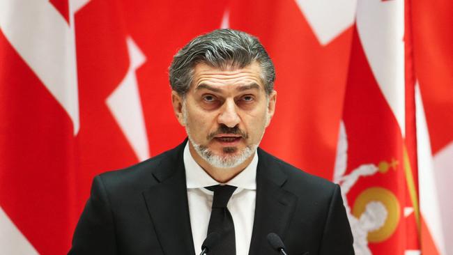 Mikheil Kavelashvili, elected by lawmakers as Georgia's new President, takes the oath during his swearing-in ceremony. Picture: pool/AFP