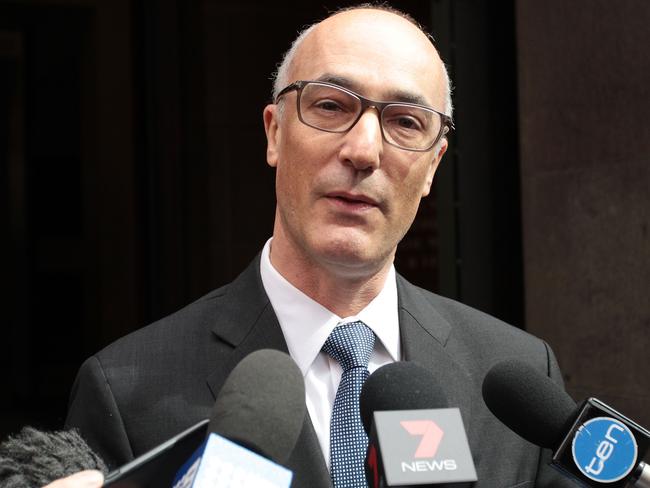 Rebel Wilson’s lawyer Richard Leader speaks to the media outside the Victorian Supreme Court in Melbourne after winning a record payout. Picture: AAP Image/Stefan Postles