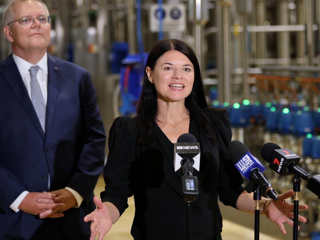 Reid MP Dr Fiona Martin pictured speaking during a press conference at the Tooheys Brewery in Lidcombe. Picture: NCA NewsWire / Damian Shaw