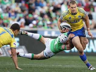 MAKING HIS MARK: Cheyse Blair in action for Parramatta against Canberra last season. Blair will line up in the centres for the Eels against the Gold Coast Titans at Skilled Park, Robina, on Sunday night. Picture: GETTY IMAGES