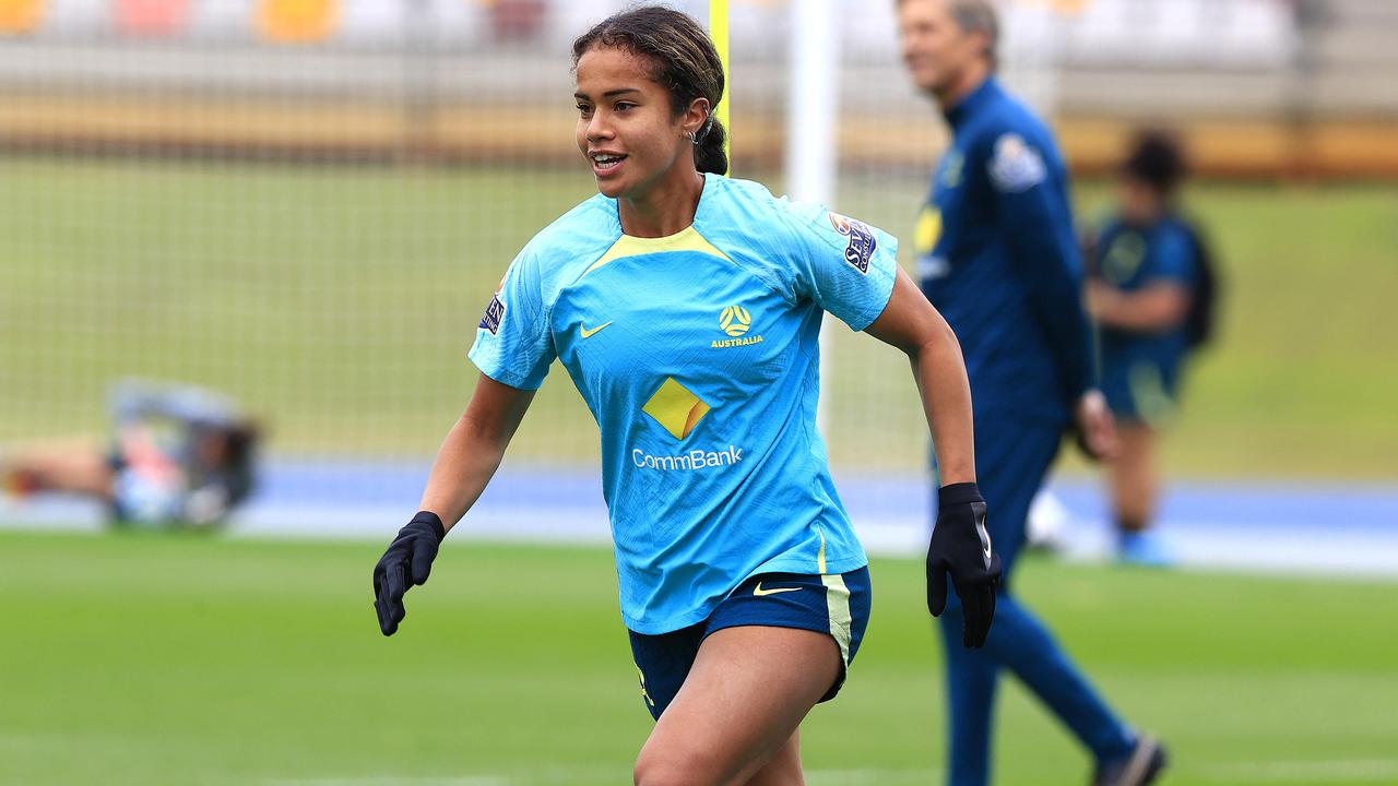 Mary Fowler and the Australian Matildas 2023 World Cup Soccer squad train at QSAC stadium in Brisbane. Pics Adam Head