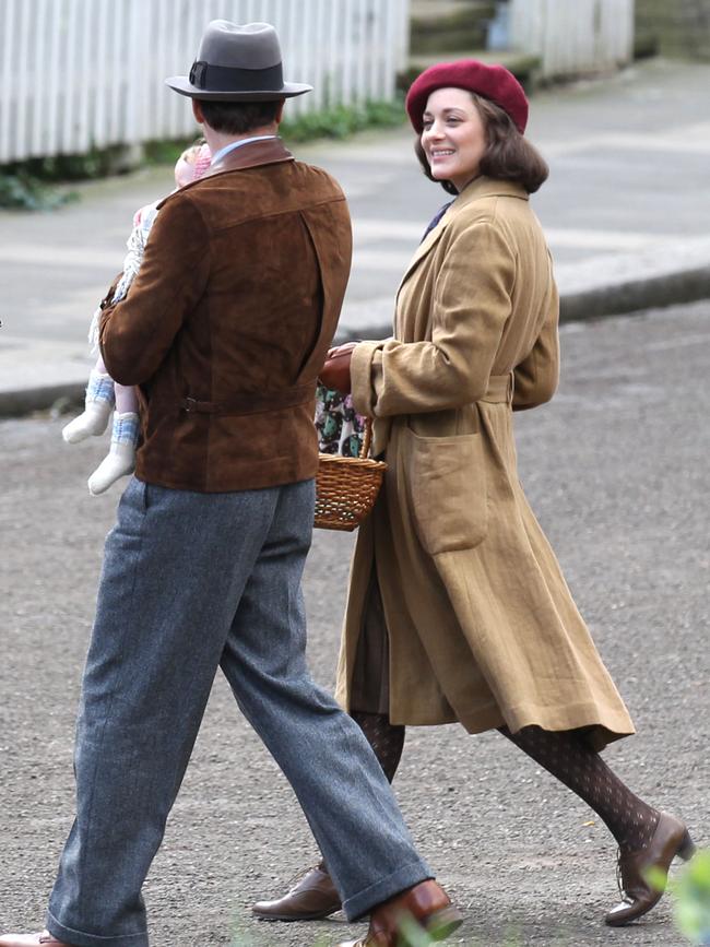 Brad Pitt and Marion Cottilard filming ‘Allied’ on March 31, 2016 in London. Picture: Splash