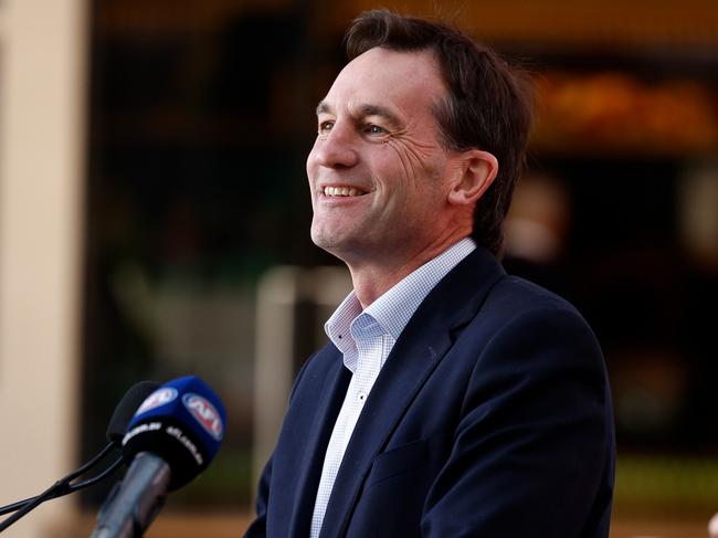 MELBOURNE, AUSTRALIA – JUNE 27: Andrew Dillon, Chief Executive Officer of the AFL speaks with media during the Toyota AFL Open Launch at Marvel Stadium on June 27, 2024 in Melbourne, Australia. (Photo by Michael Willson/AFL Photos via Getty Images)