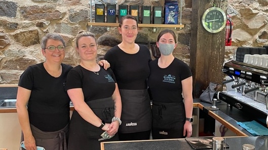 Robyn Schultz (left) and her staff at The Riverdeck Kitchen in Bright. Picture: Supplied