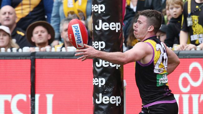 A quick-thinking Jack Higgins went back to a childhood memory to pull off his goal-of-the-year contender. Picture: Michael Klein