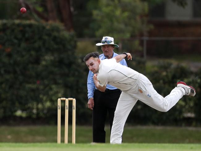 Box Hill bowler Saeed Muhammed in action during the VSDCA match between Box Hill and Brighton played at Box Hill City Oval on Saturday 28th October, 2017.