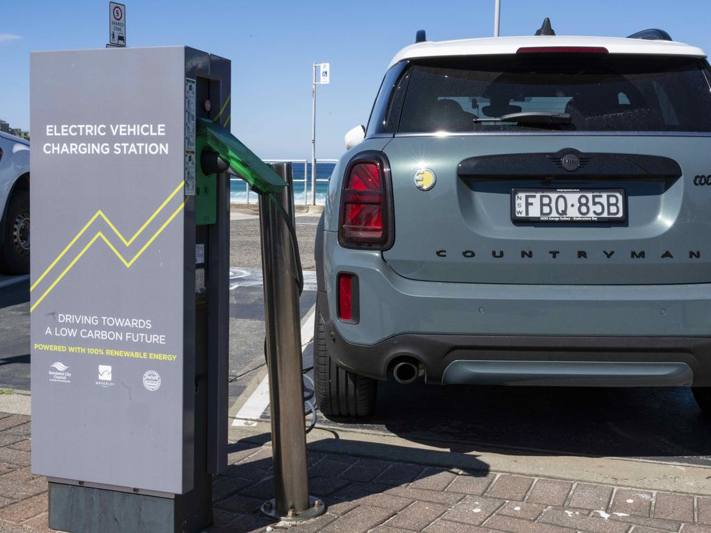 Electric vehicle charging at Sydney’s Bondi Beach. Picture: Monique Harmer